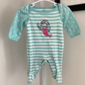 WONDER NATION Mermaid Girl's Sleeper, Turquoise & White Stripes, Size: Newborn